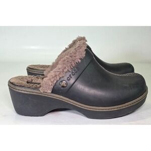 Crocs Cobbler Eva Women's Size 9 Brown Faux Fur Lined Clogs Slip On Mule Shoes